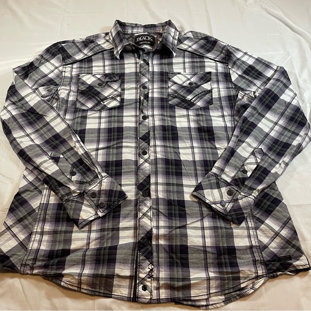 Buckle‎ Black, Purple and White Plaid Casual Shirt